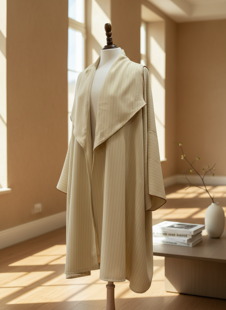 Kimono Aalya beige à rayures in elegant setting