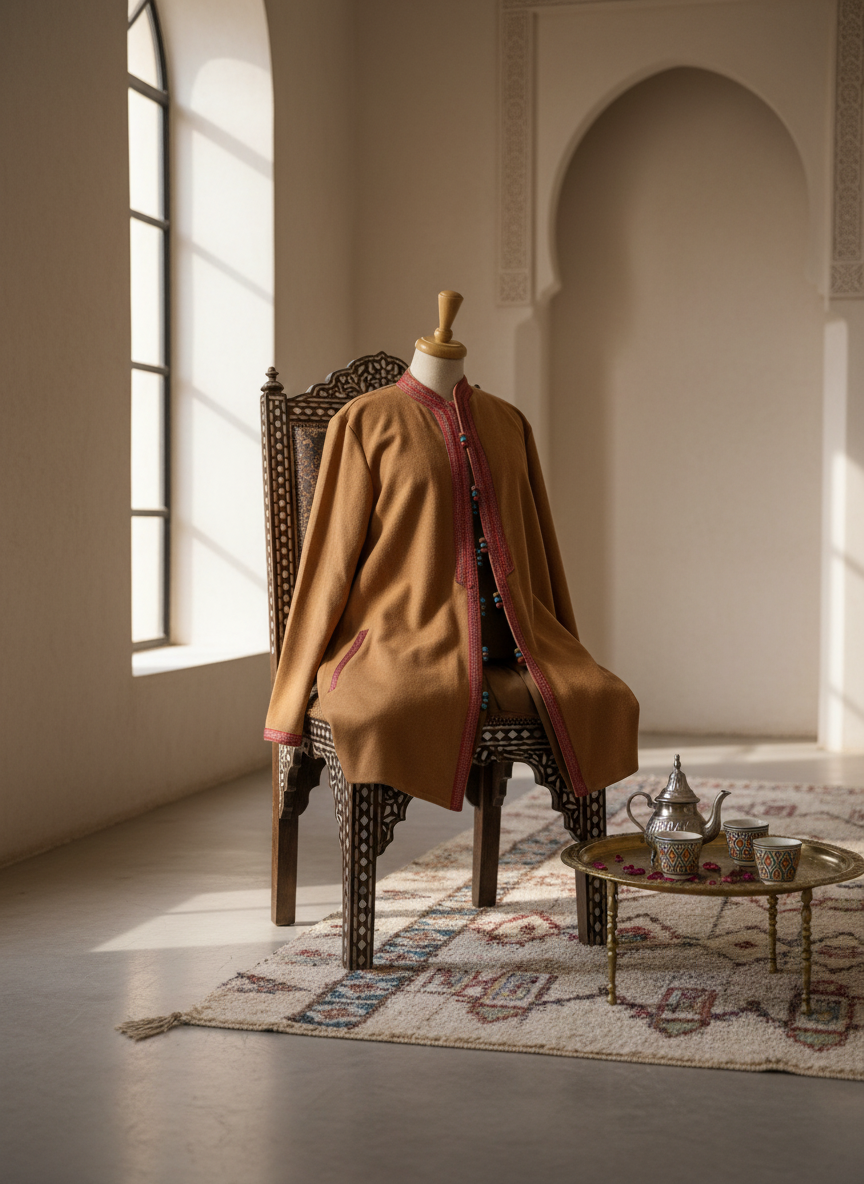Manteau court Camilia in elegant Moroccan setting